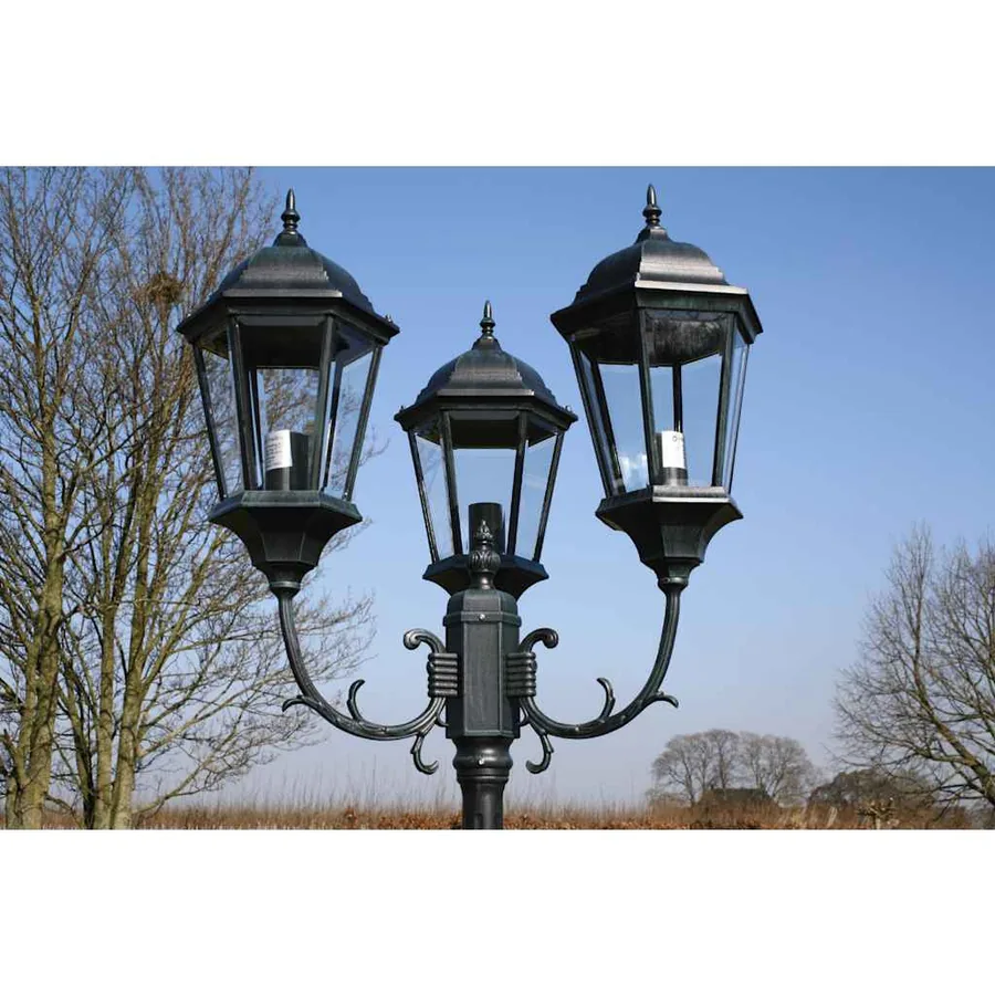 Lampadaire de jardin 3 bras 230 cm Vert foncé/Noir Aluminium - 7