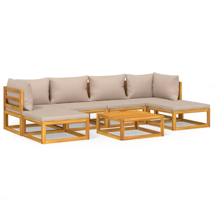 Salon de jardin 7 pcs avec coussins taupe bois massif - 2