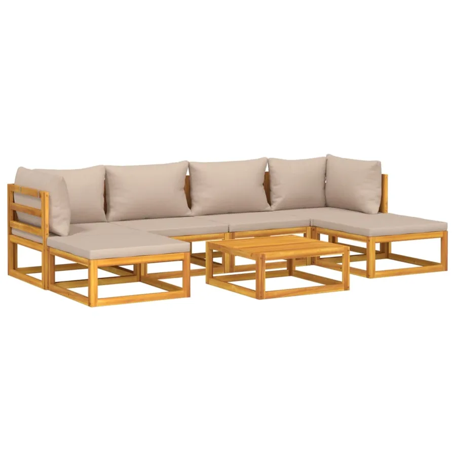 Salon de jardin 7 pcs avec coussins taupe bois massif - 3
