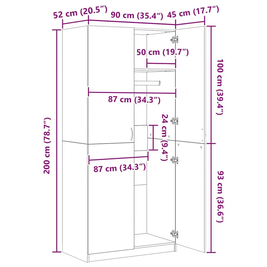 Garde-robe Sonoma gris 90x52x200 cm Bois d'ingénierie - 11