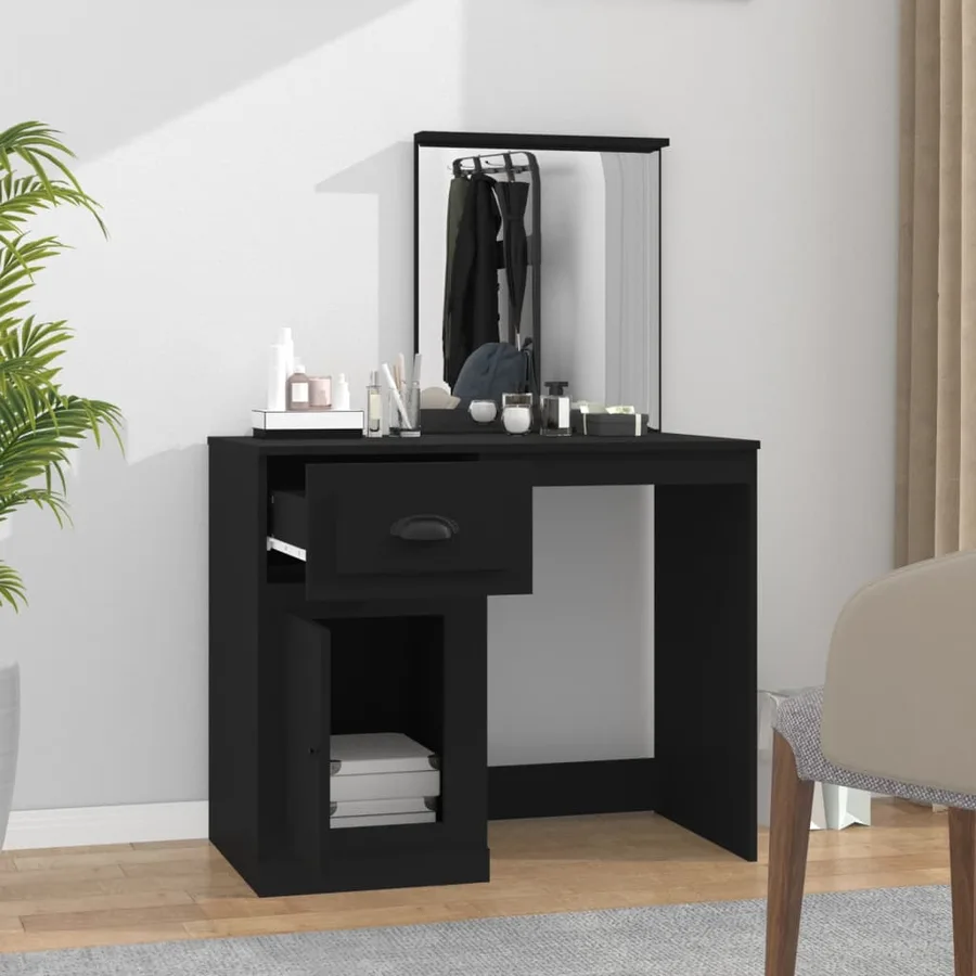 Coiffeuse avec miroir noir 90x50x132,5 cm bois d'ingénierie - 3