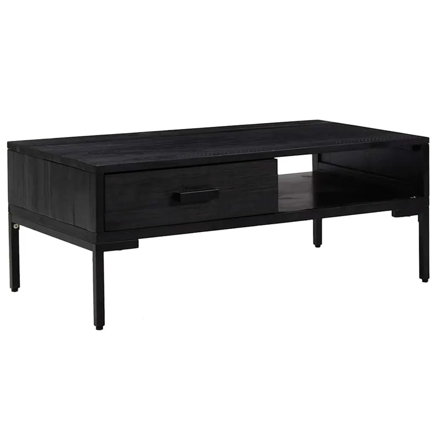 Table basse Noir 90x50x35 cm Bois de pin massif - 2
