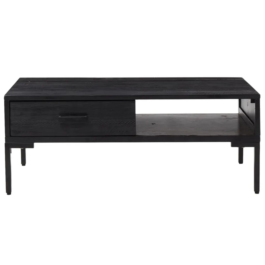 Table basse Noir 90x50x35 cm Bois de pin massif - 3