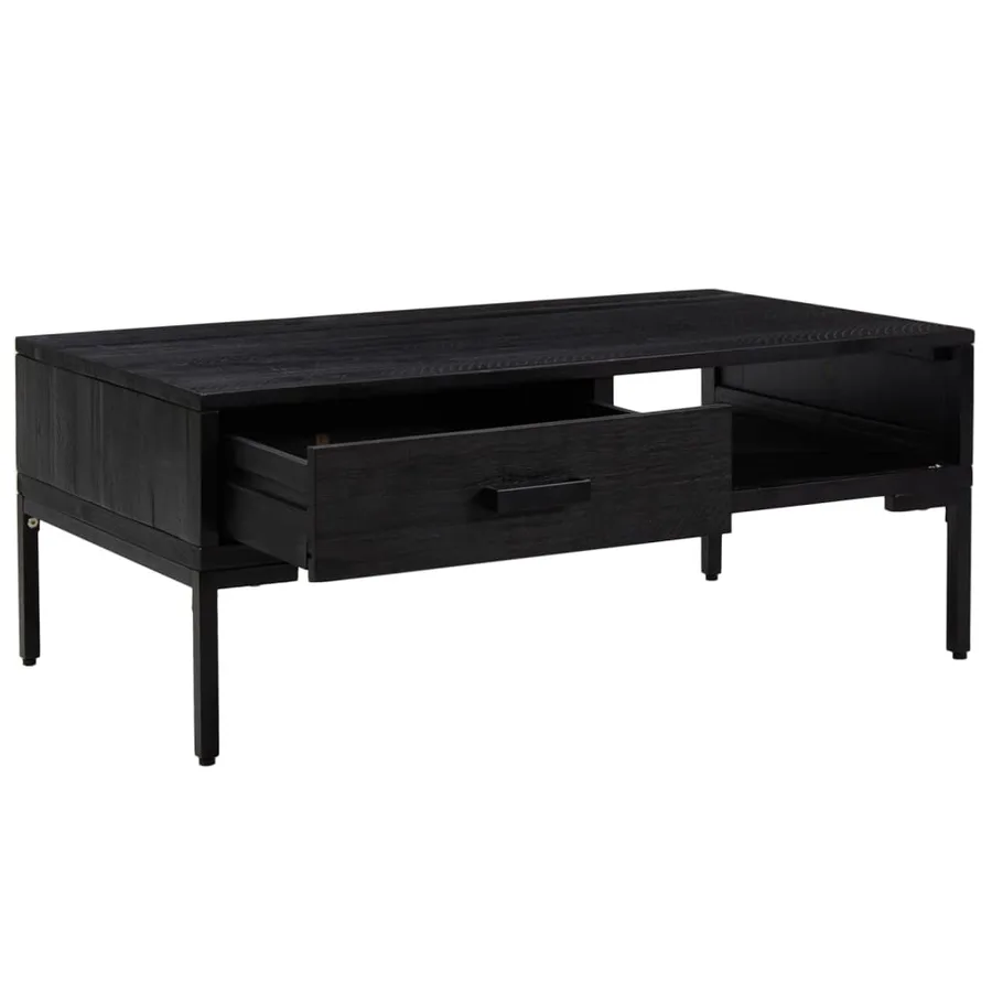 Table basse Noir 90x50x35 cm Bois de pin massif - 4