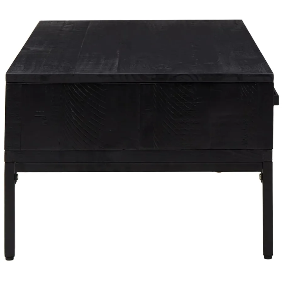 Table basse Noir 90x50x35 cm Bois de pin massif - 5
