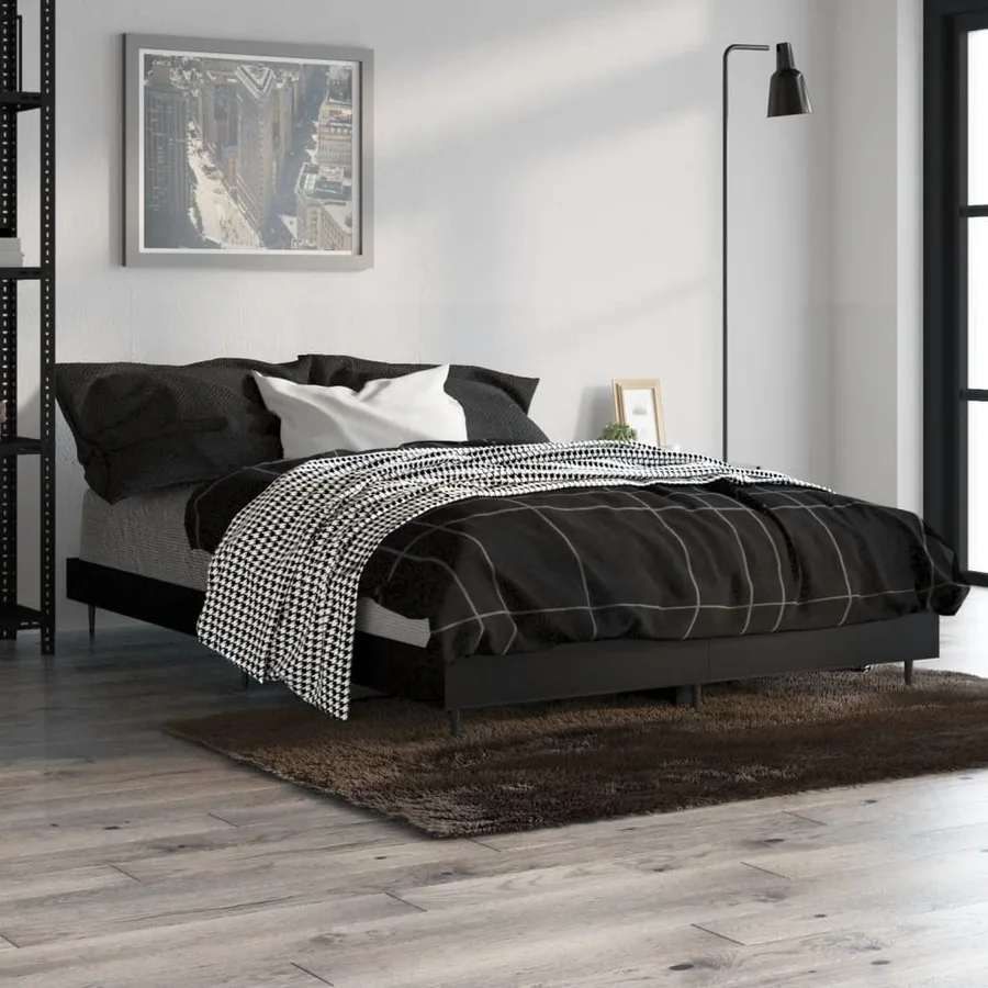 Cadre de lit sans matelas noir 120x190 cm bois d'ingénierie - 4
