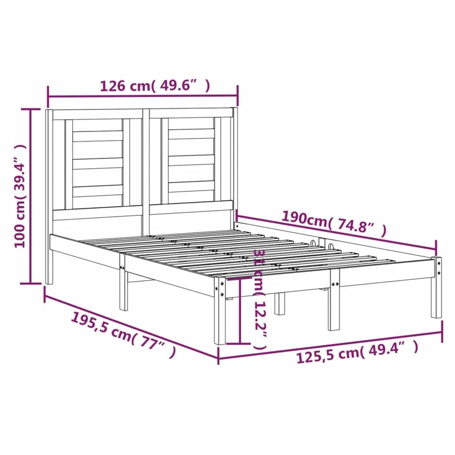 Cadre de lit sans matelas blanc 120x190 cm bois massif - 6