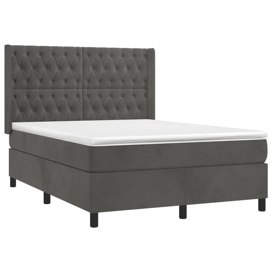 Sommier à lattes de lit matelas et LED Gris foncé 140x190 cm - 4