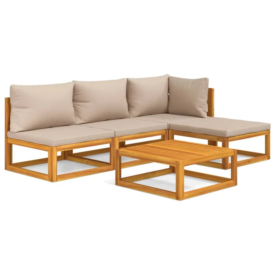 Salon de jardin 5 pcs avec coussins taupe bois massif - 2