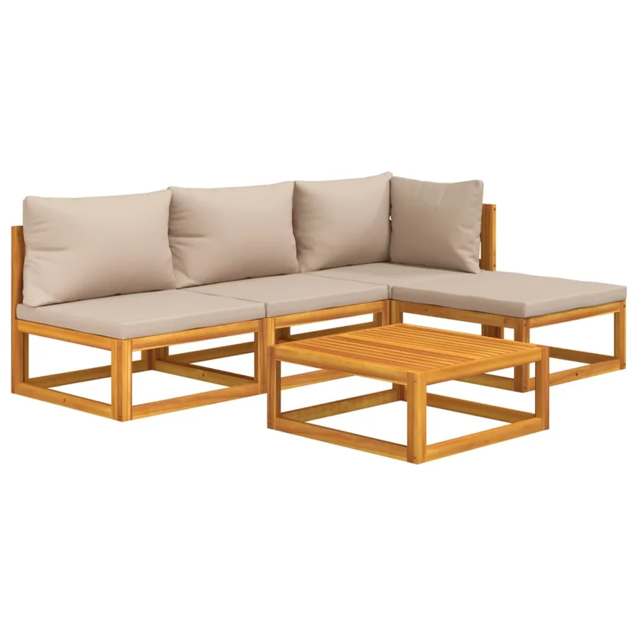 Salon de jardin 5 pcs avec coussins taupe bois massif - 3