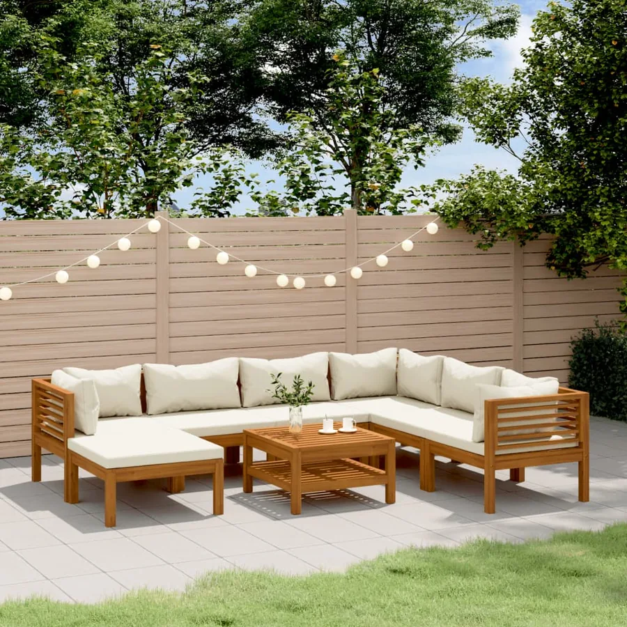 Salon de jardin 8 pcs avec coussin crème Bois d'acacia solide