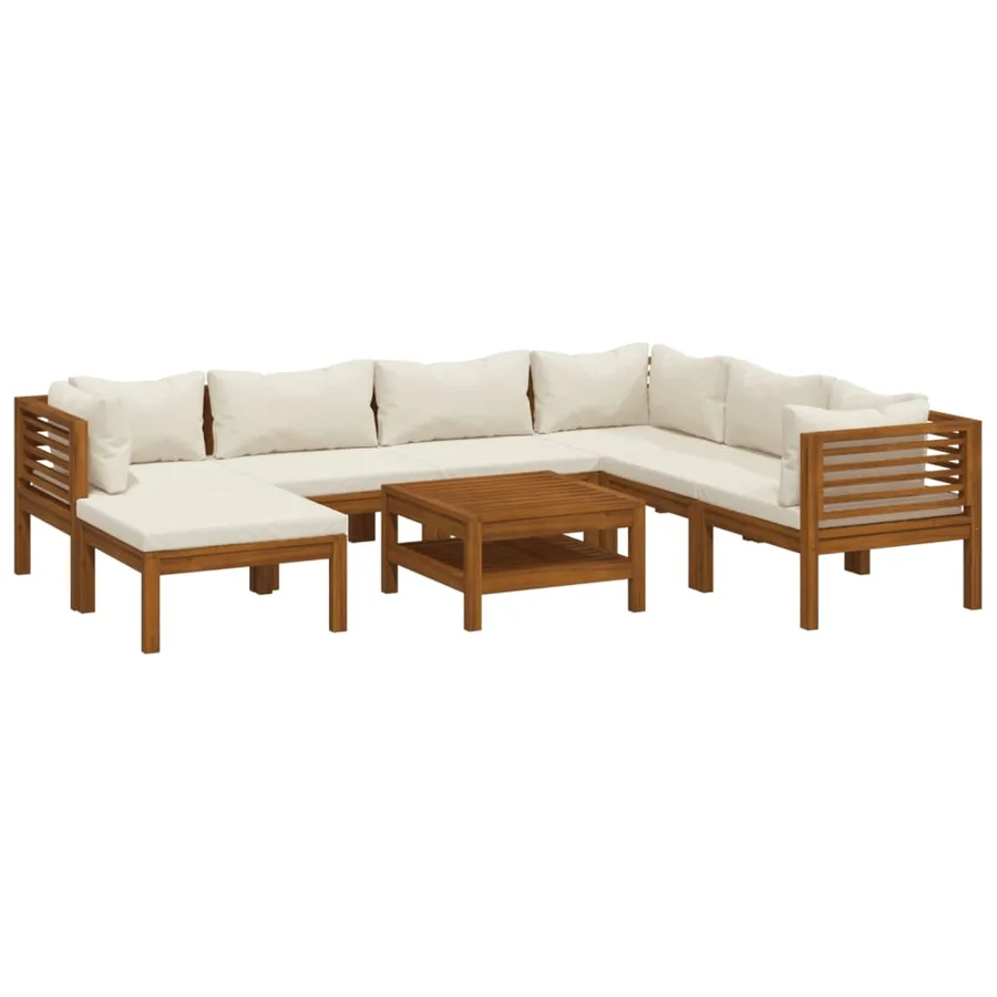 Salon de jardin 8 pcs avec coussin crème Bois d'acacia solide - 2