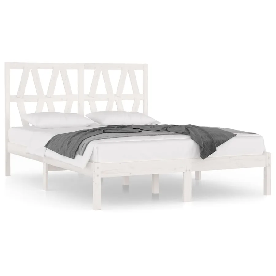 Cadre de lit sans matelas blanc bois massif - 2