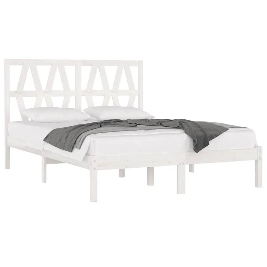 Cadre de lit sans matelas blanc bois massif - 3