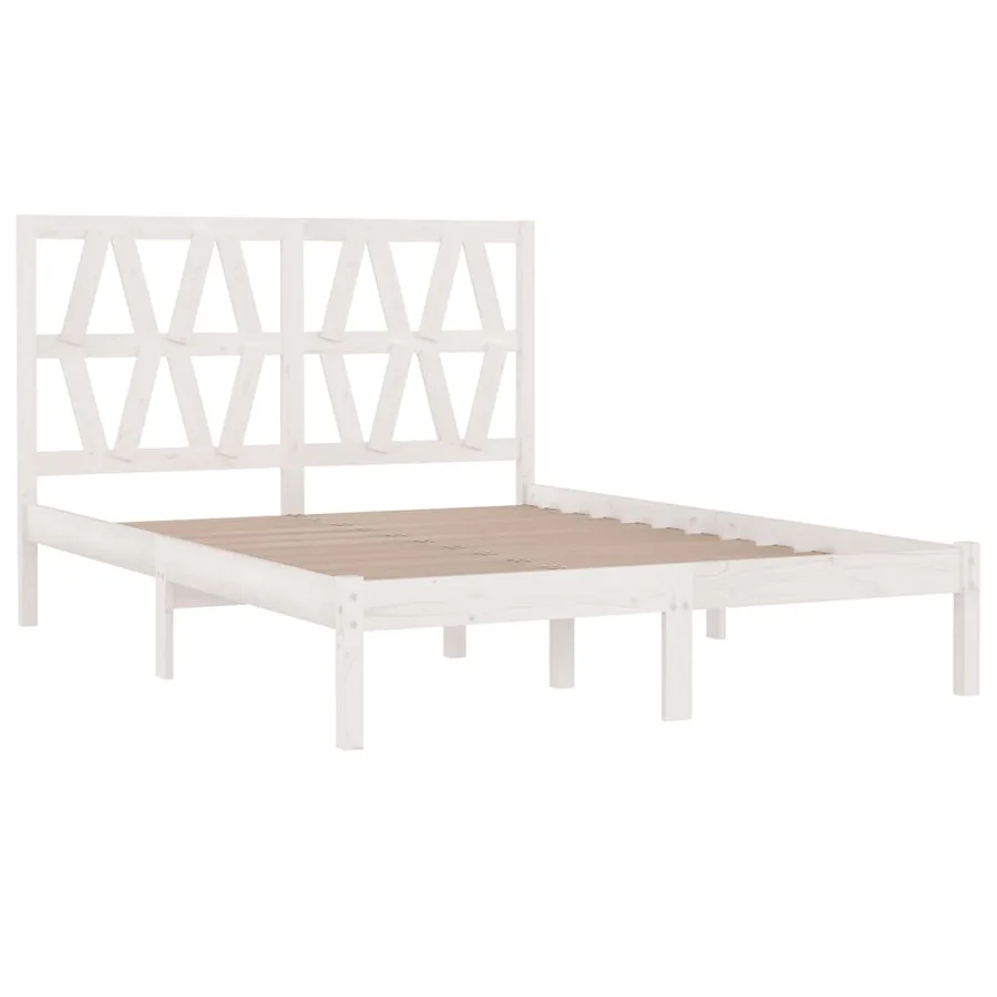 Cadre de lit sans matelas blanc bois massif - 4