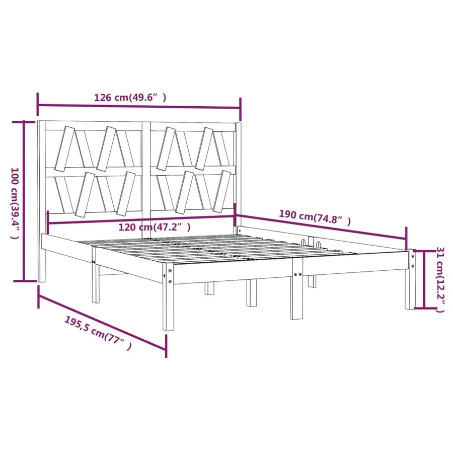 Cadre de lit sans matelas blanc bois massif - 6