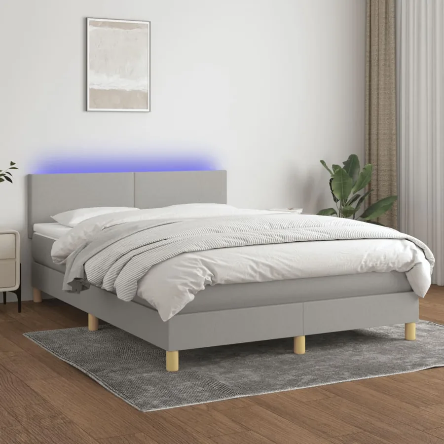 Sommier à lattes de lit et matelas et LED Gris clair 140x200 cm