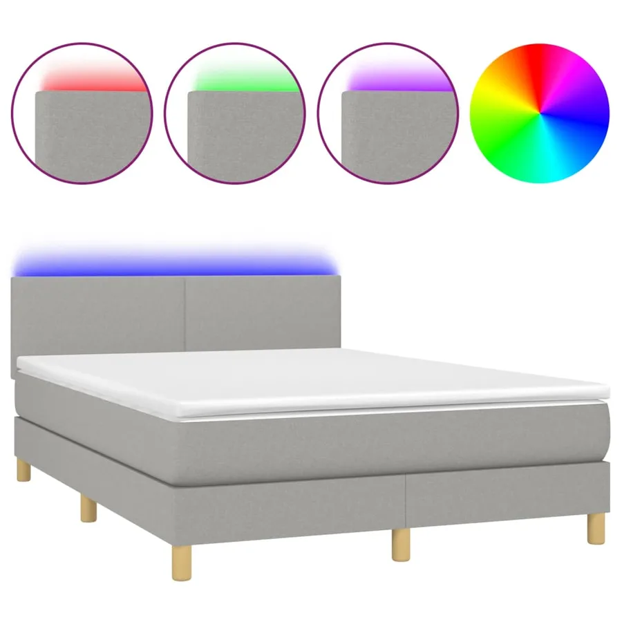 Sommier à lattes de lit et matelas et LED Gris clair 140x200 cm - 2