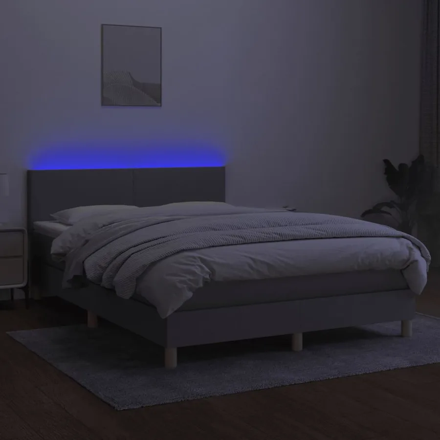 Sommier à lattes de lit et matelas et LED Gris clair 140x200 cm - 4