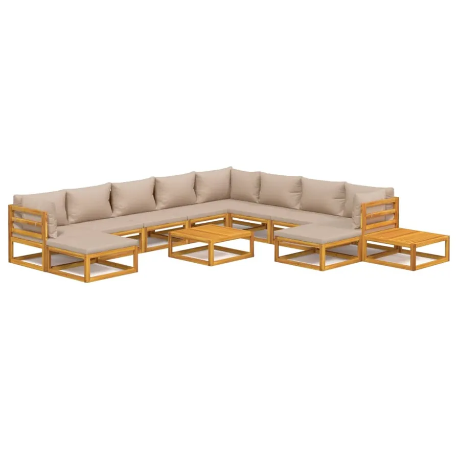 Salon de jardin 12 pcs avec coussins taupe bois massif - 2
