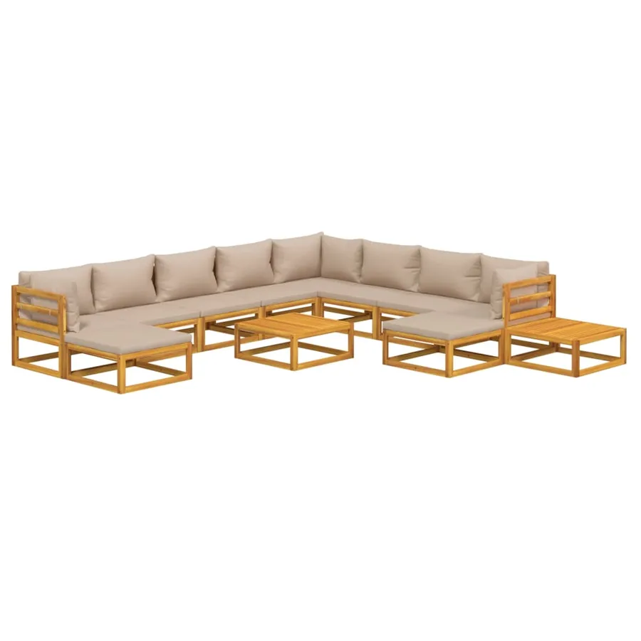 Salon de jardin 12 pcs avec coussins taupe bois massif - 3