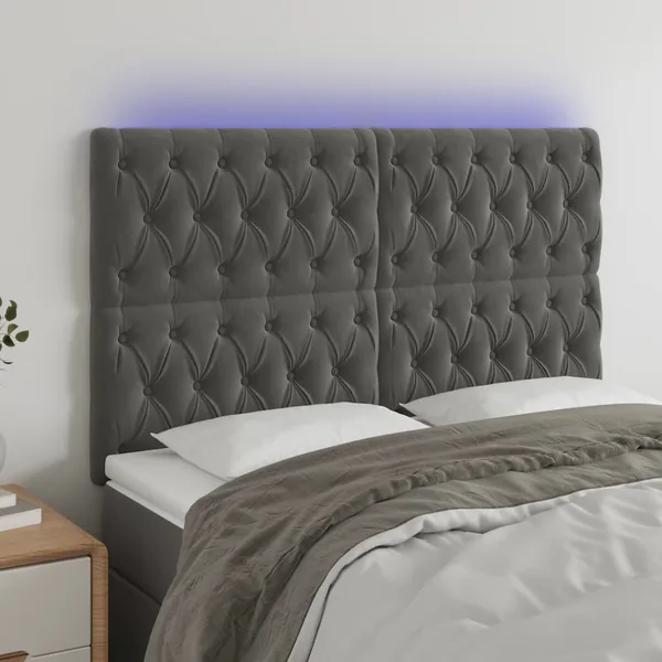Tête de lit à LED Gris foncé 144x7x118/128 cm Velours