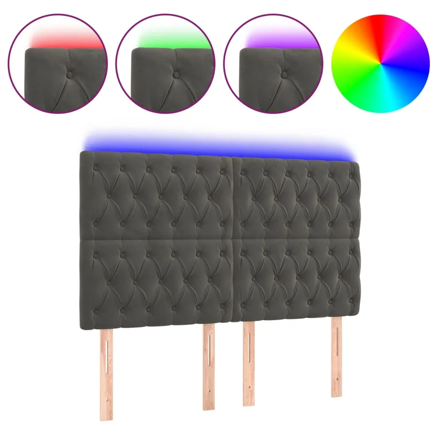 Tête de lit à LED Gris foncé 144x7x118/128 cm Velours - 2