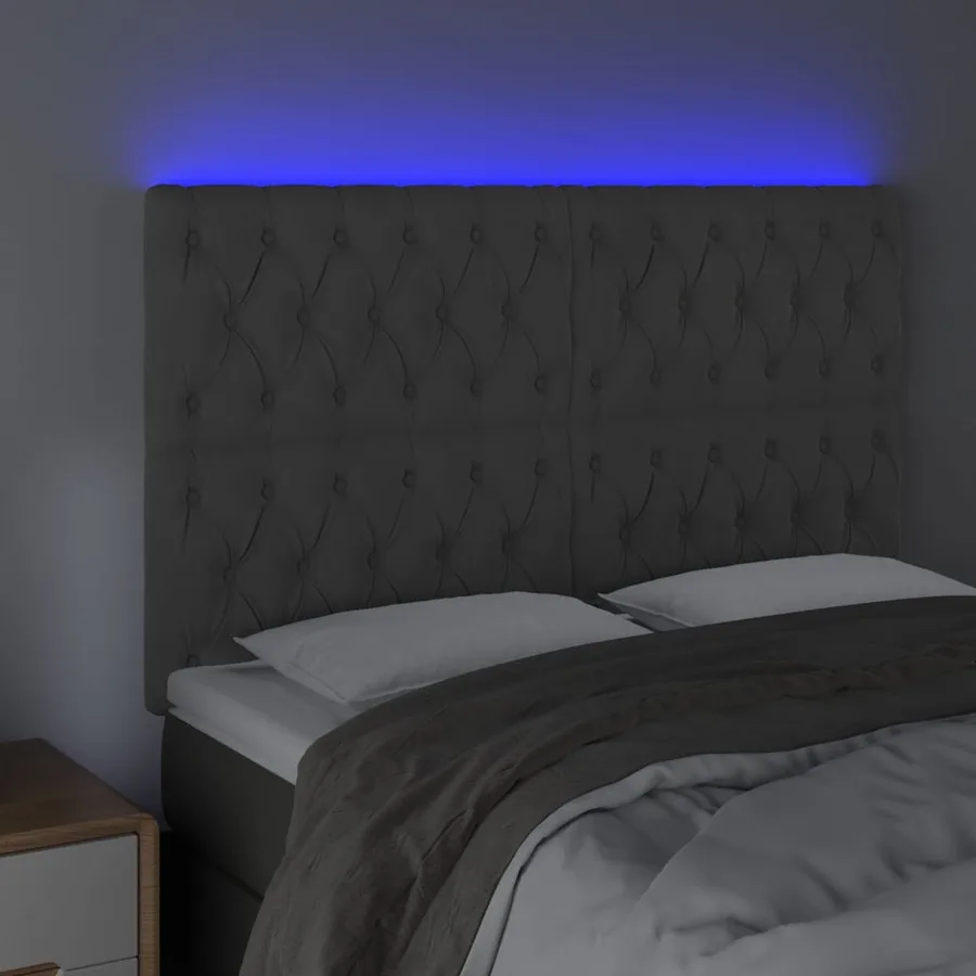 Tête de lit à LED Gris foncé 144x7x118/128 cm Velours - 3