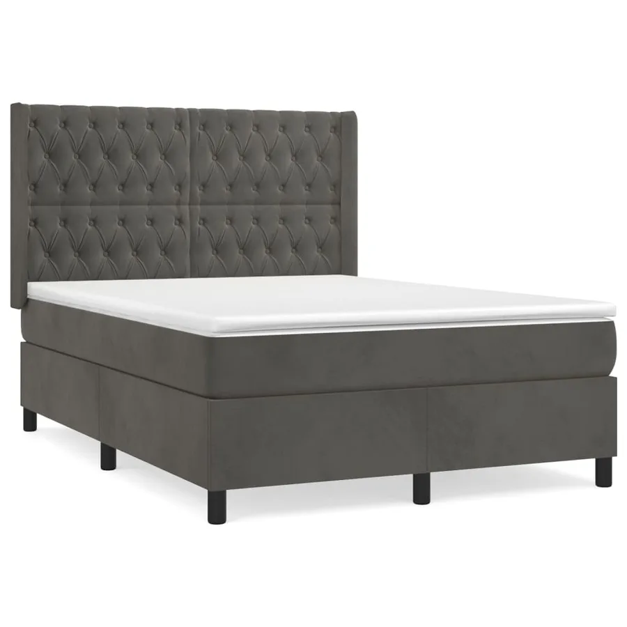 Sommier à lattes de lit et matelas Gris foncé 140x190cm Velours - 2