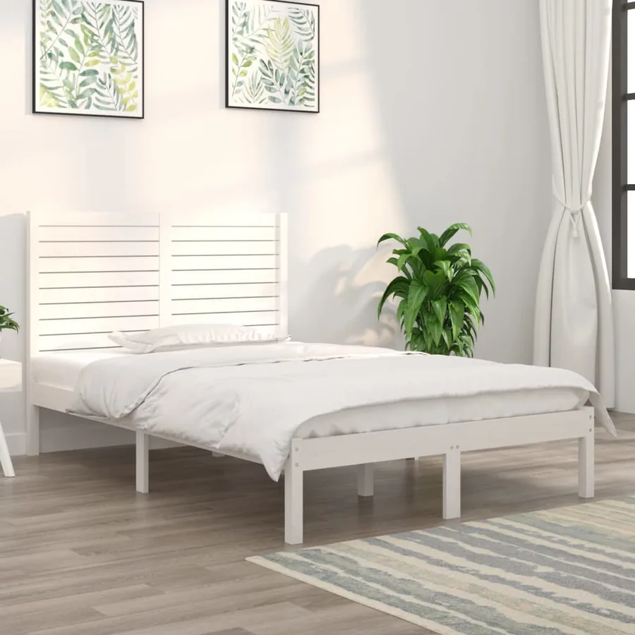 Cadre de lit sans matelas blanc 120x190 cm bois massif