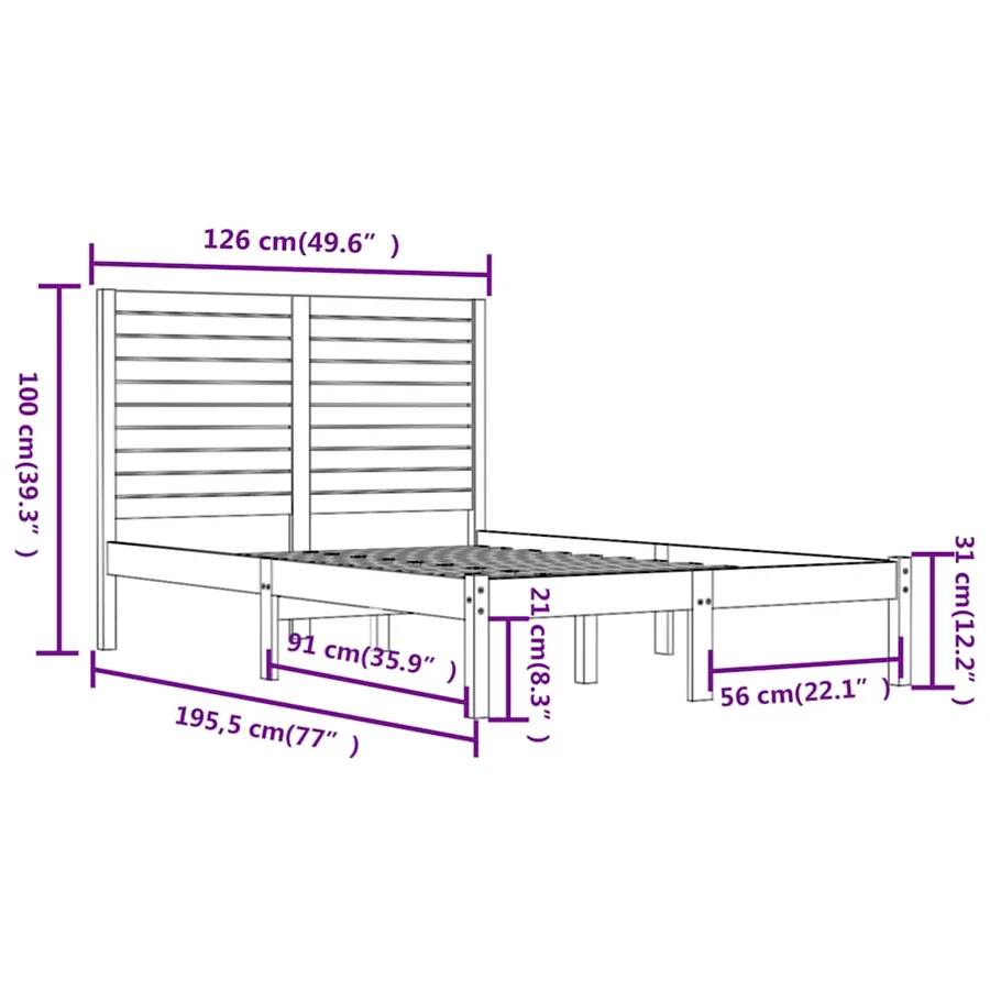 Cadre de lit sans matelas blanc 120x190 cm bois massif - 6