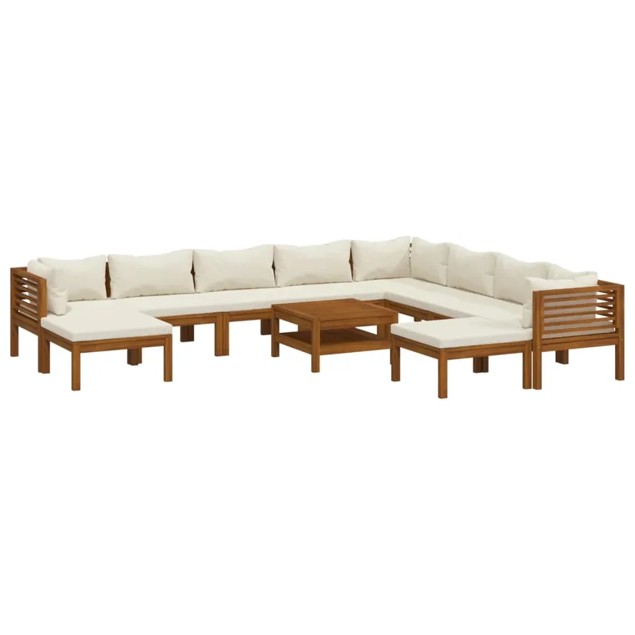 Salon de jardin 11 pcs avec coussin crème Bois d'acacia solide - 2