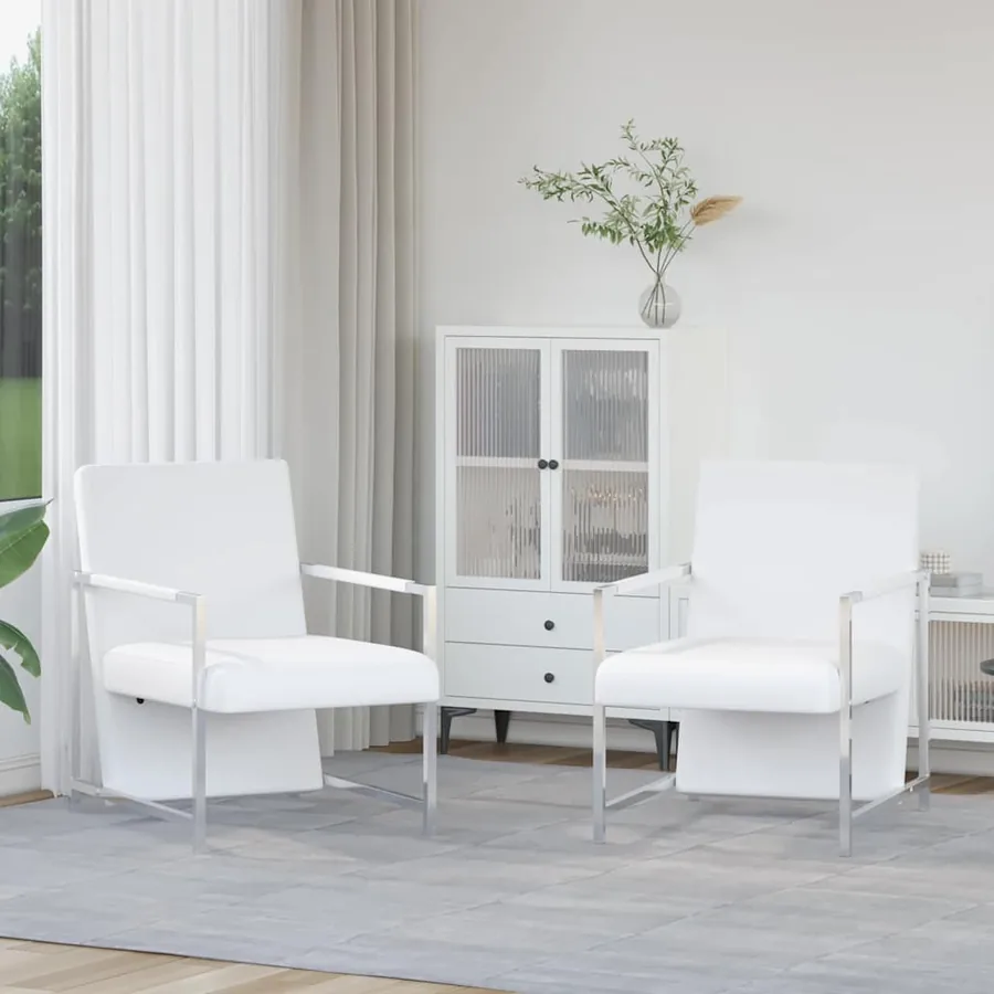 Fauteuils lot de 2 avec cadre chromé blanc similicuir