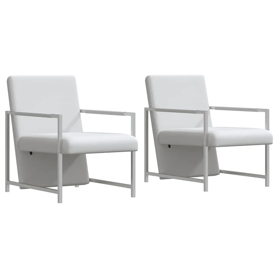 Fauteuils lot de 2 avec cadre chromé blanc similicuir - 2