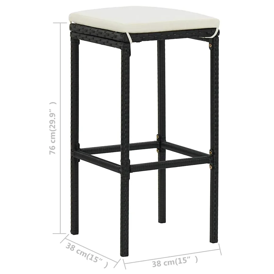 Ensemble de bar de jardin 16pcs et coussins Résine tressée Noir - 13