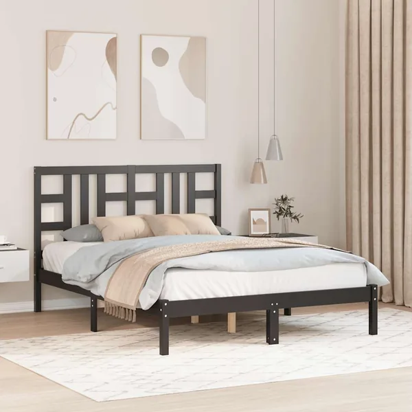 Cadre de lit sans matelas noir 140x190 cm bois massif