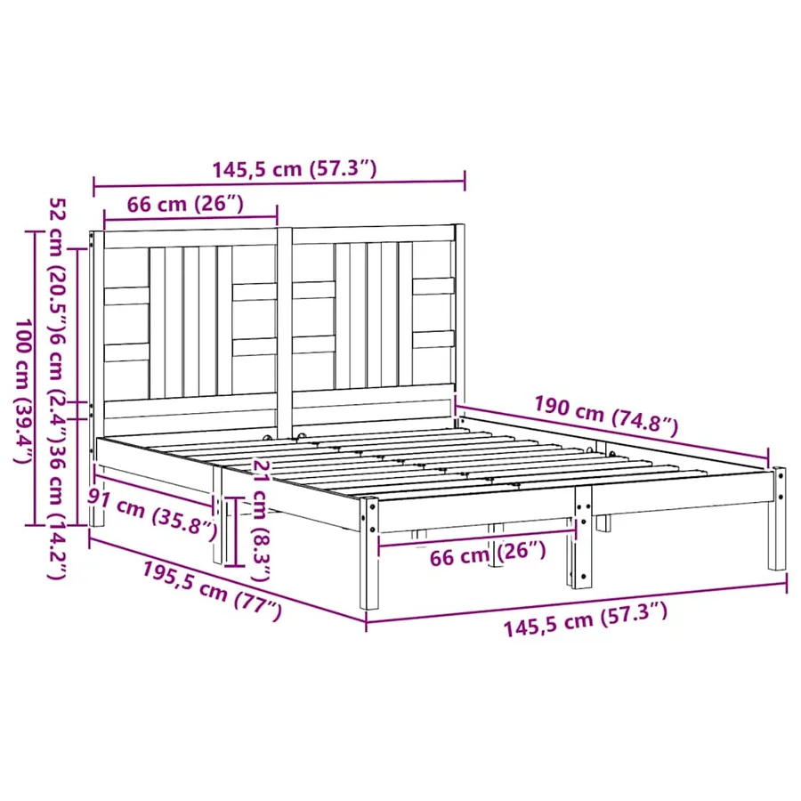 Cadre de lit sans matelas noir 140x190 cm bois massif - 10