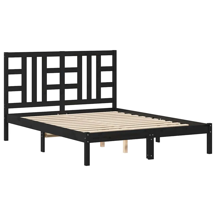 Cadre de lit sans matelas noir 140x190 cm bois massif - 2