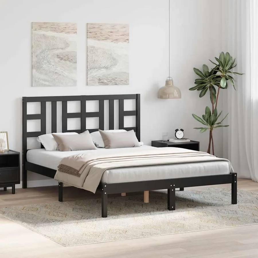 Cadre de lit sans matelas noir 140x190 cm bois massif - 3