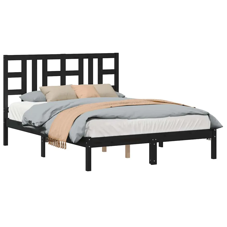 Cadre de lit sans matelas noir 140x190 cm bois massif - 4