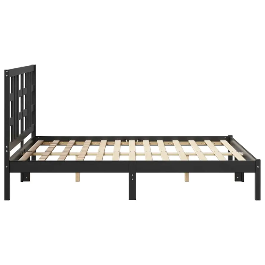 Cadre de lit sans matelas noir 140x190 cm bois massif - 6