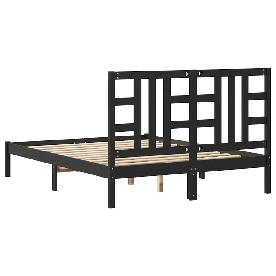 Cadre de lit sans matelas noir 140x190 cm bois massif - 7