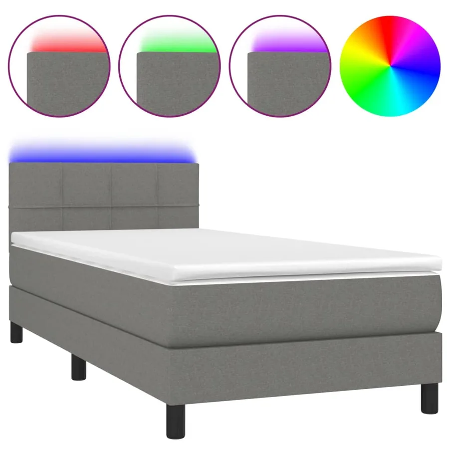 Sommier à lattes de lit et matelas et LED Gris foncé 100x200 cm - 2