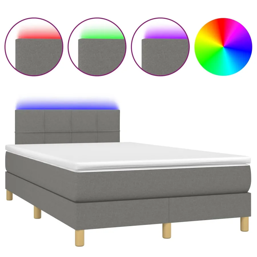 Sommier à lattes de lit et matelas et LED Gris foncé 120x200 cm - 2