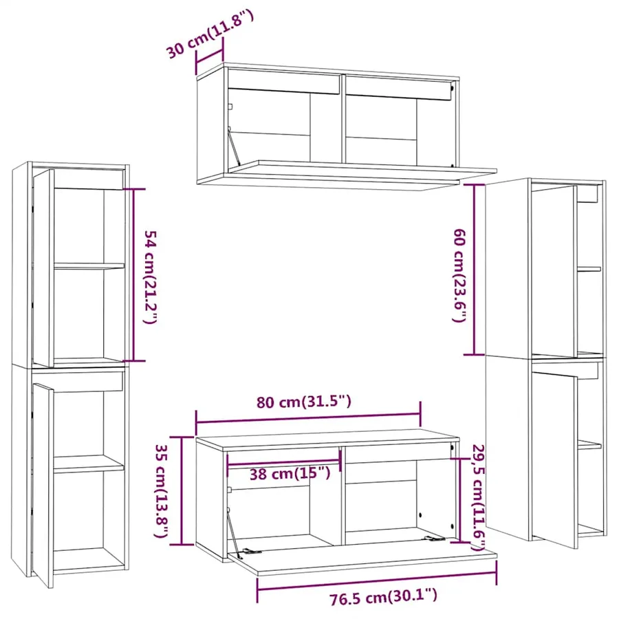 Meubles TV 6 pcs Blanc Bois massif de pin - 10