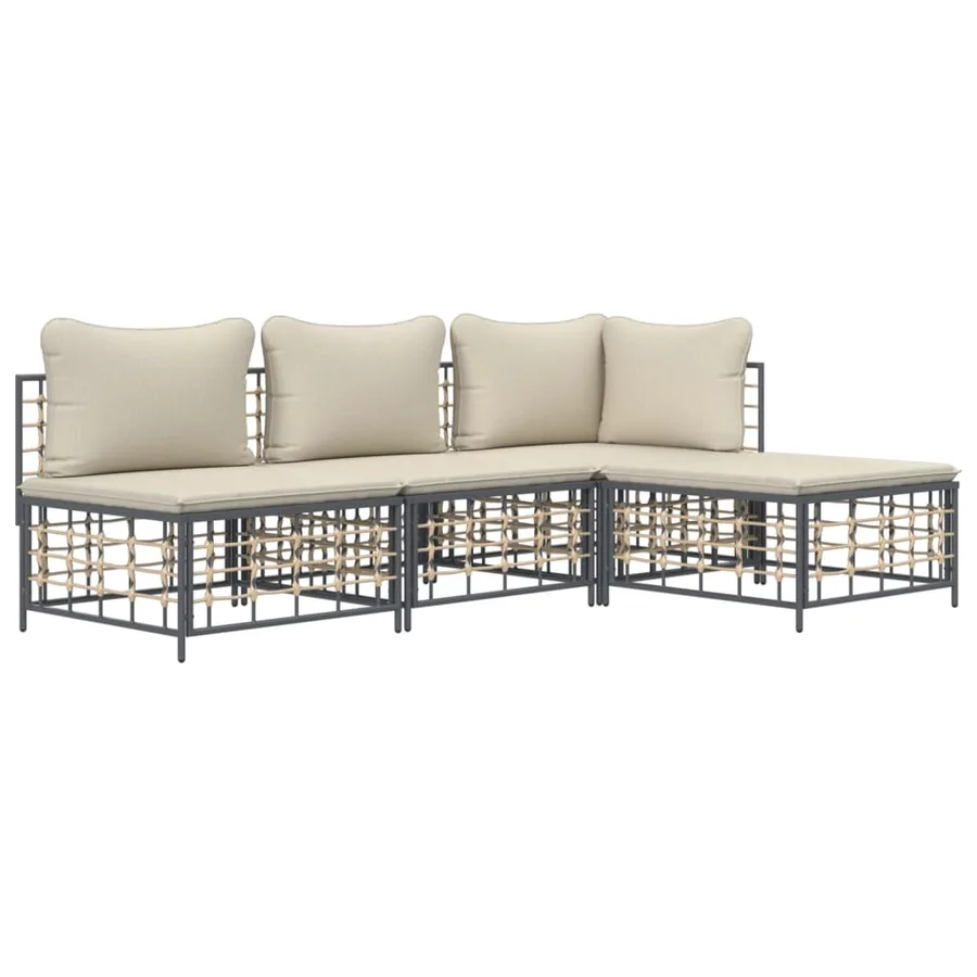 Salon de jardin 4 pcs avec coussins anthracite résine tressée - 3