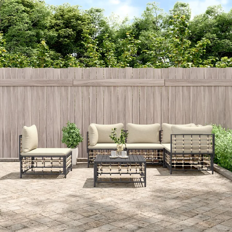 Salon de jardin 6 pcs avec coussins anthracite résine tressée