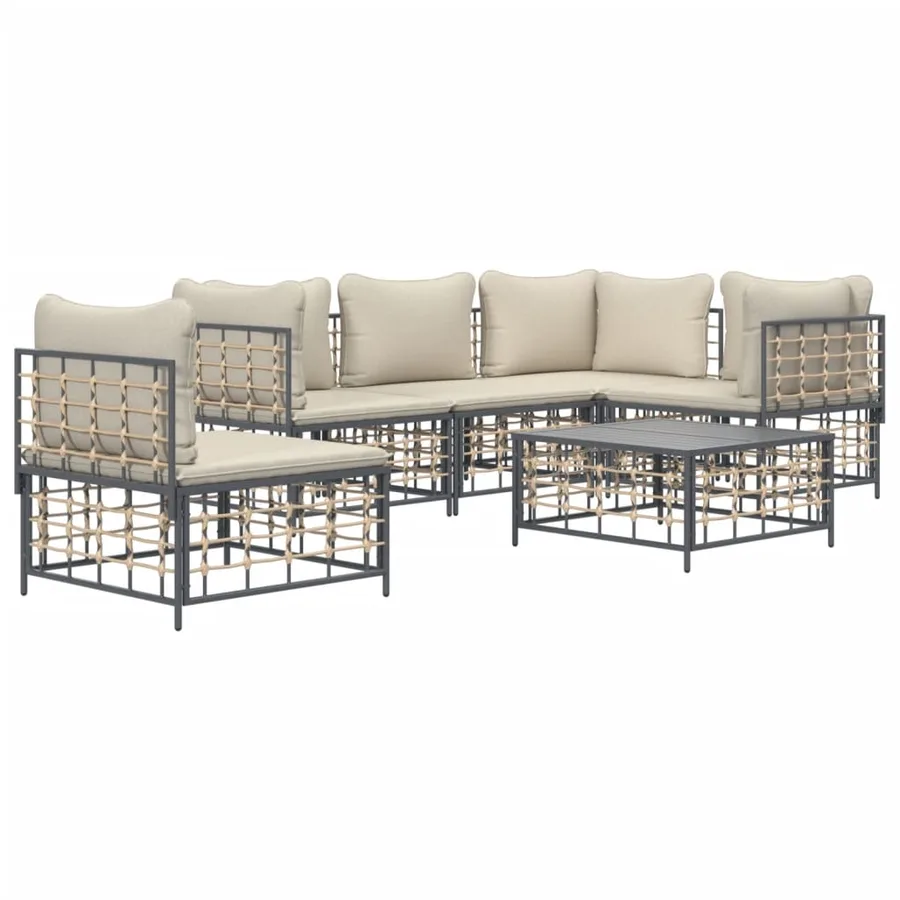 Salon de jardin 6 pcs avec coussins anthracite résine tressée - 3