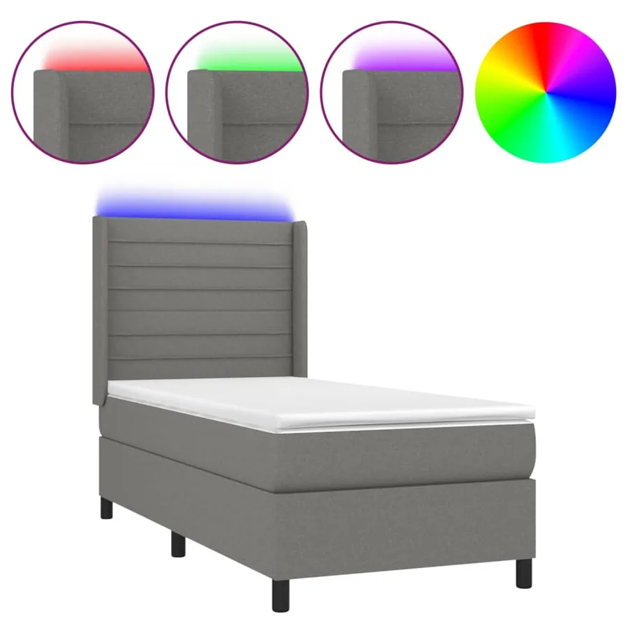 Sommier à lattes de lit matelas LED Gris foncé 100x200 cm Tissu - 2