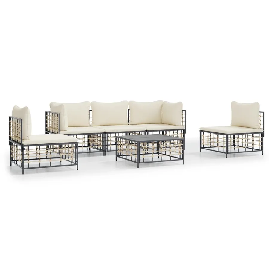 Salon de jardin 6 pcs avec coussins anthracite résine tressée - 2